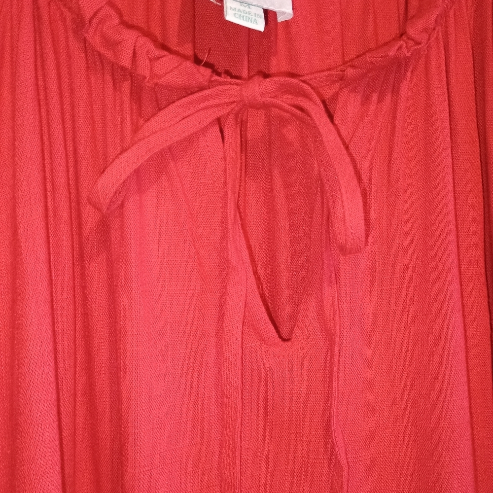 M Shopthemint Women’s Size M Red Linen Cotton Ruffle Peasant Tunic Dress Boho - Picture 9 of 13